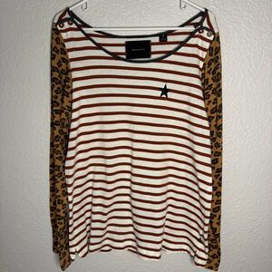 Maison Scotch Star de la Saison Tee Long Sleeve Cheetah Print Star Size 3 L?